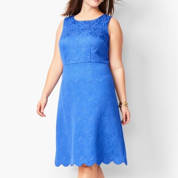 Talbots Womens Plus Floral Matelasse Scalloped Hem Dress Blue Sleeveless size 16 - Picture 1 of 11